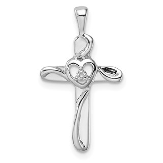 14k White Gold Heart Cross with Heart Pendant Mounting