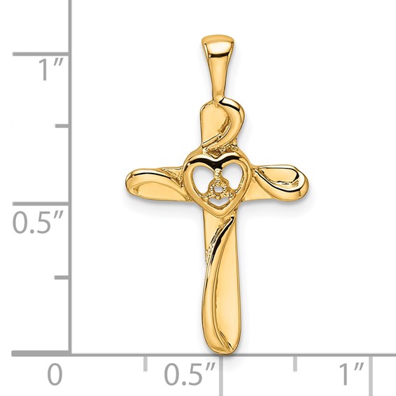 14k Diamond Cross with Heart Pendant Mounting