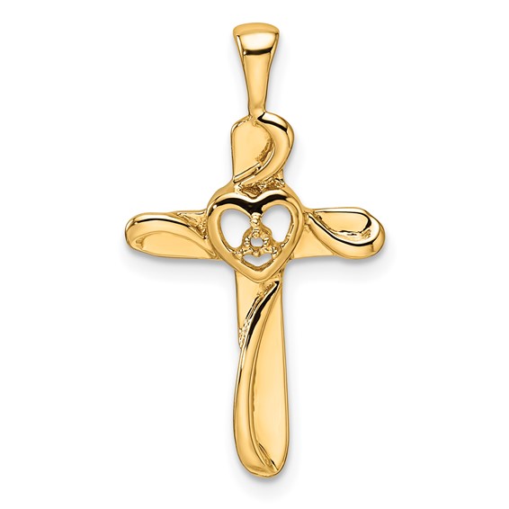 14k Diamond Cross with Heart Pendant Mounting