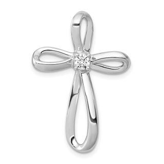 14k White Gold 1/6 carat Diamond Cross Omega Slide Pendant