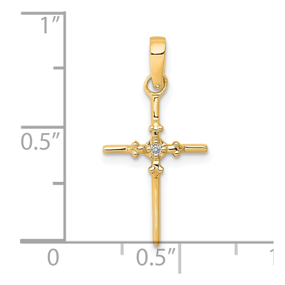 14k .01ct. Diamond Polished Budded Cross Pendant (PM5022-001-YA)