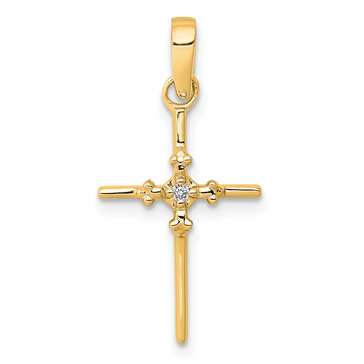 14k .01ct. Diamond Polished Budded Cross Pendant (PM5022-001-YA)