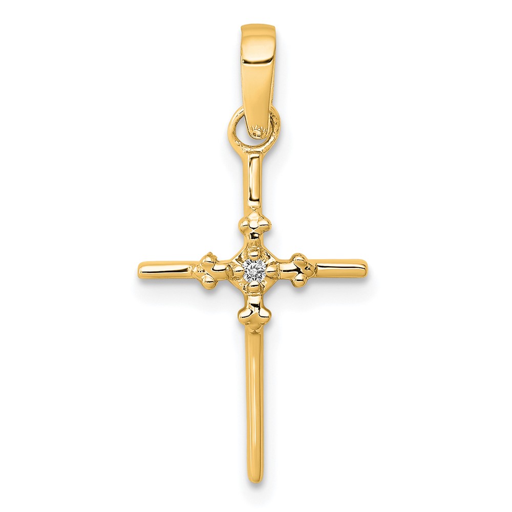 14k .01ct. Diamond Polished Budded Cross Pendant (PM5022-001-YA)