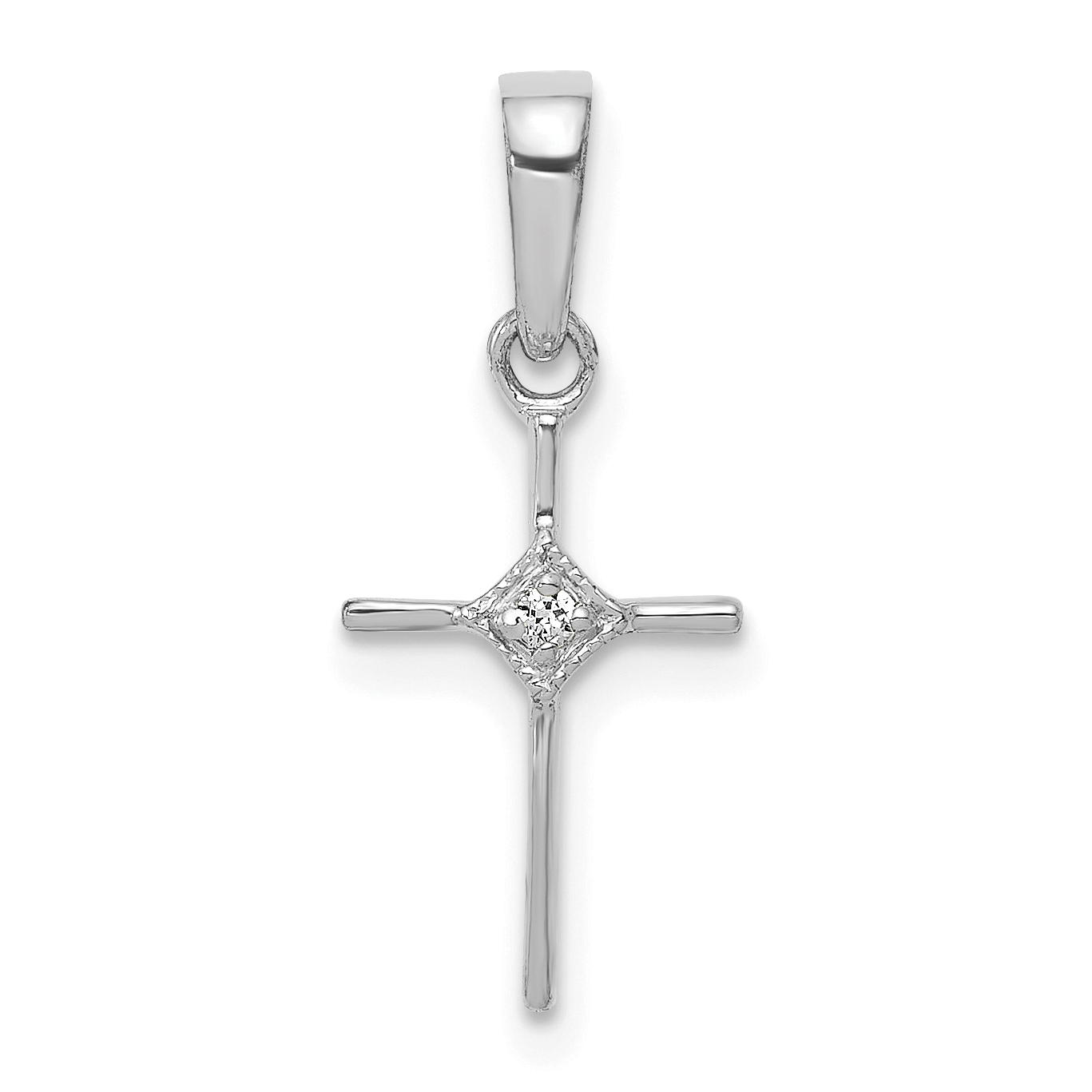 10K White Gold Small .01ct. Diamond Cross Pendant (PM5026-001-1WA)