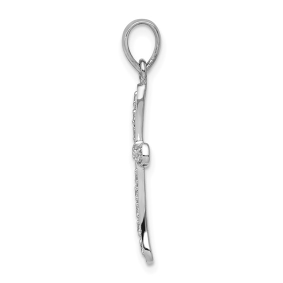 14k White Gold 1/8 carat Diamond Curved Cross Pendant