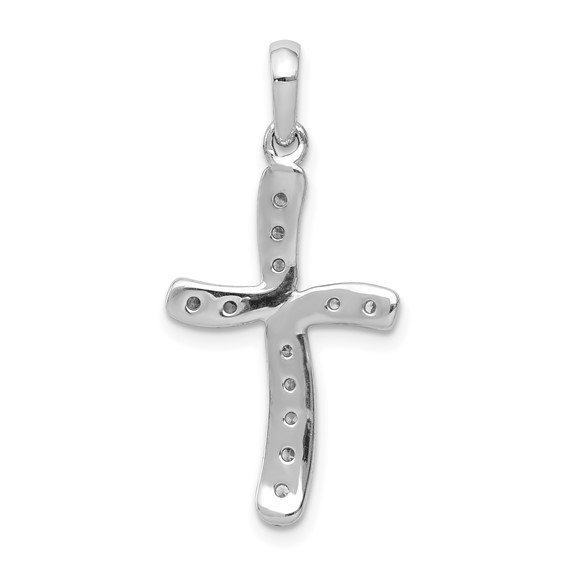 14k White Gold 1/8 carat Diamond Curved Cross Pendant