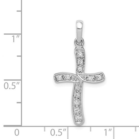 14k White Gold 1/8 carat Diamond Curved Cross Pendant
