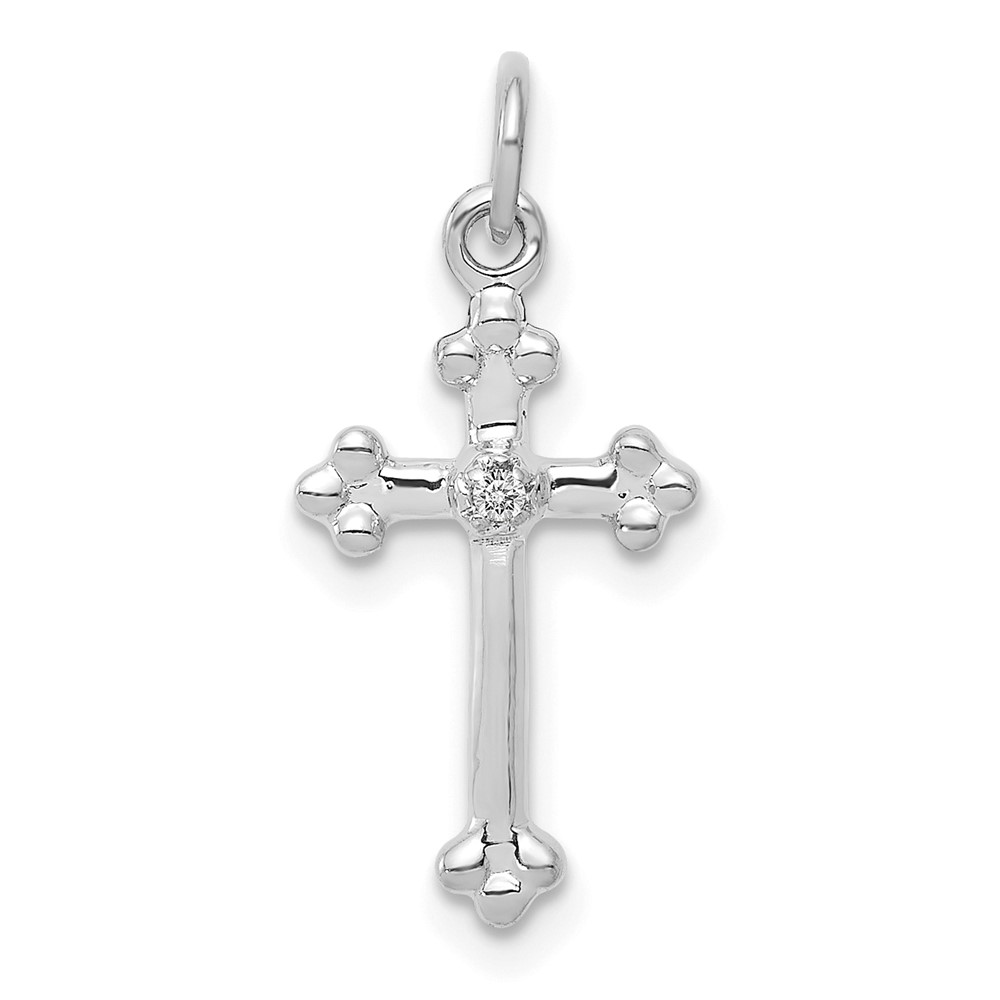 10K White Gold Small Diamond Budded Cross Pendant (PM5030-002-1WA)