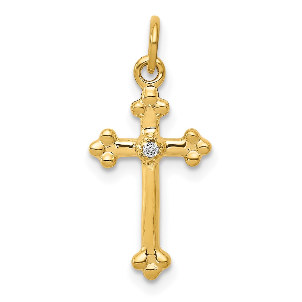 10K Small Diamond Budded Cross Pendant (PM5030-002-1YA)
