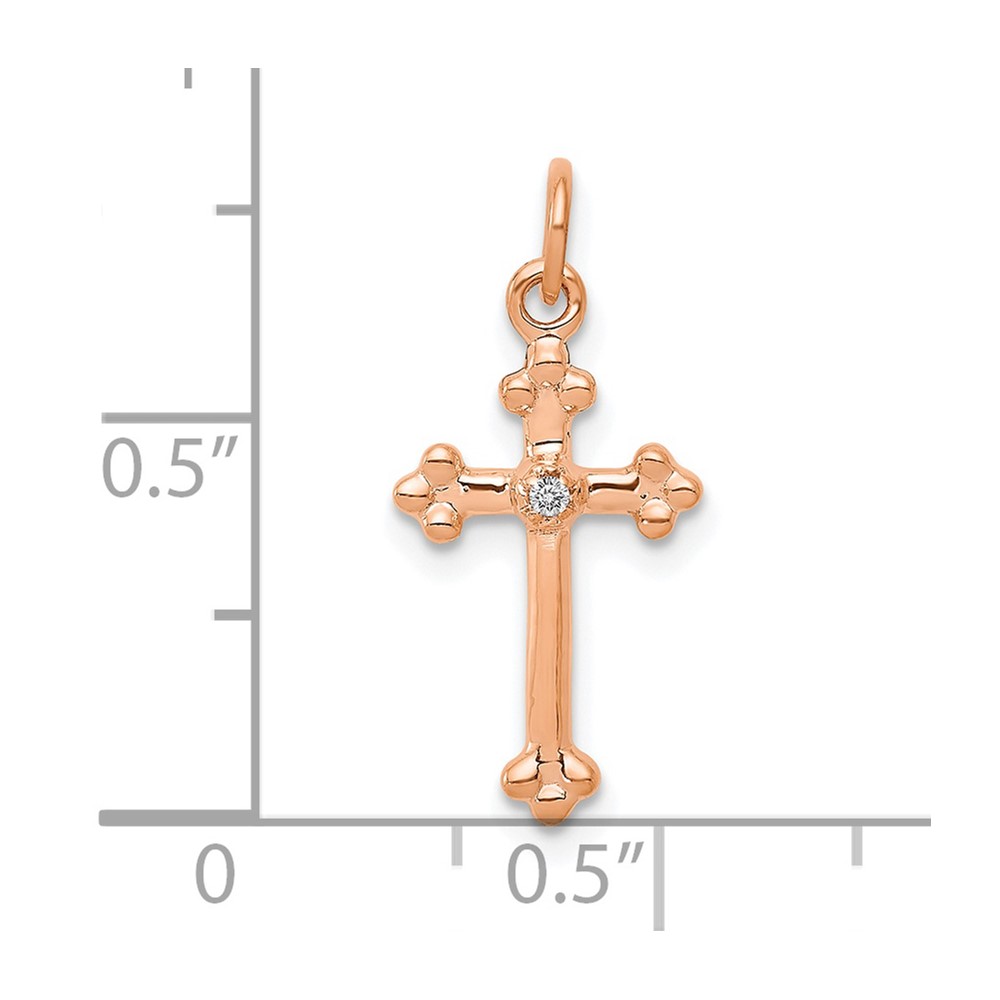 14k Rose Gold Small Diamond Budded Cross Pendant (PM5030-002-RA)