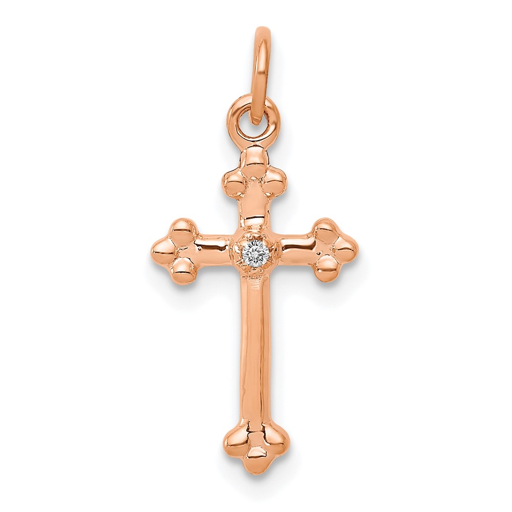 14k Rose Gold Small Diamond Budded Cross Pendant (PM5030-002-RA)