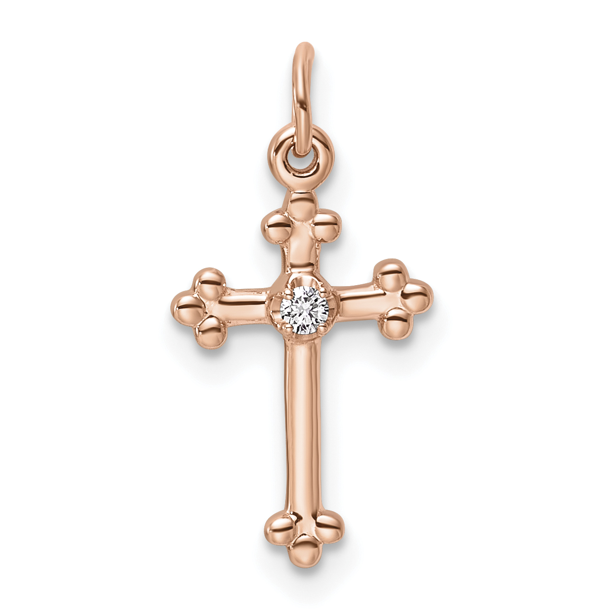 14k Rose Gold Small Diamond Budded Cross Pendant (PM5030-002-RA)