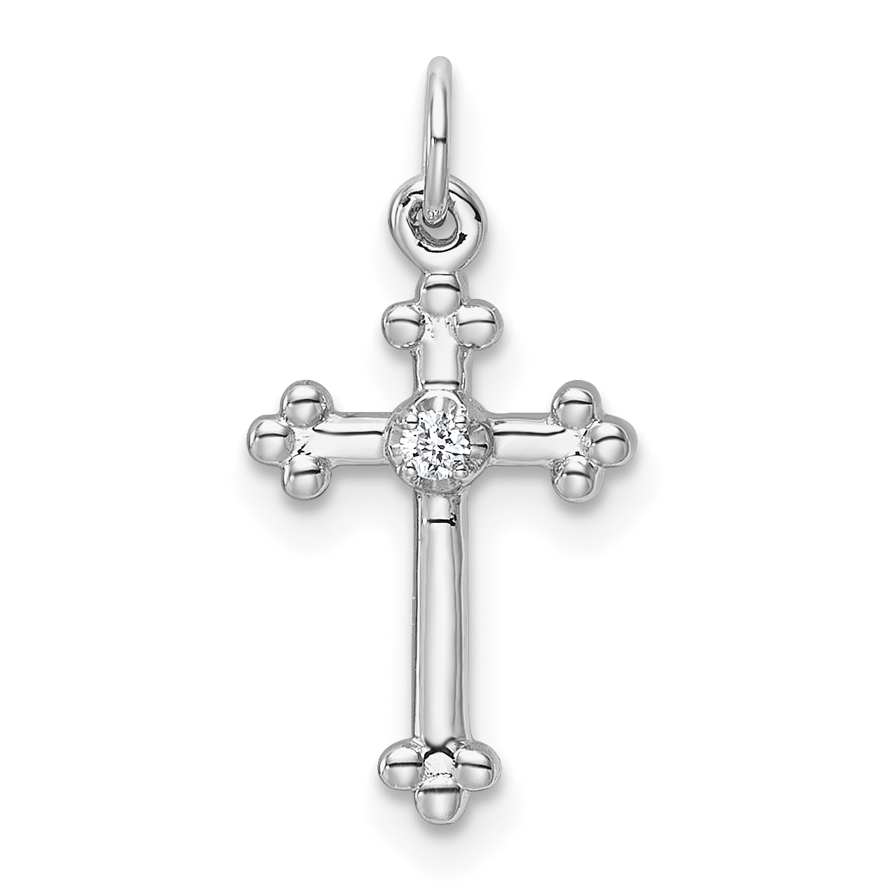 14k White Gold Small Diamond Budded Cross Pendant (PM5030-002-WA)