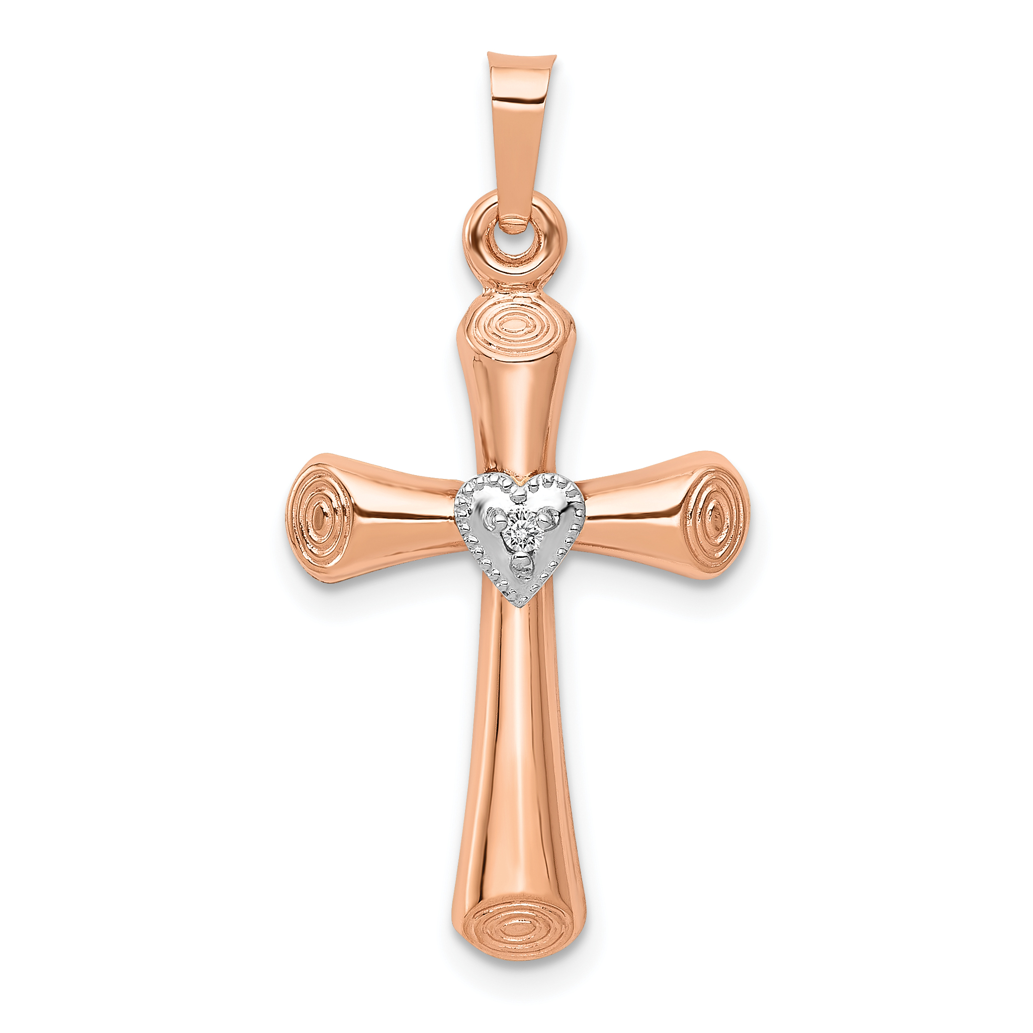 14k Two-Tone Diamond Polished Hollow Latin Heart Cross Pendant (PM5032-001-RWA)
