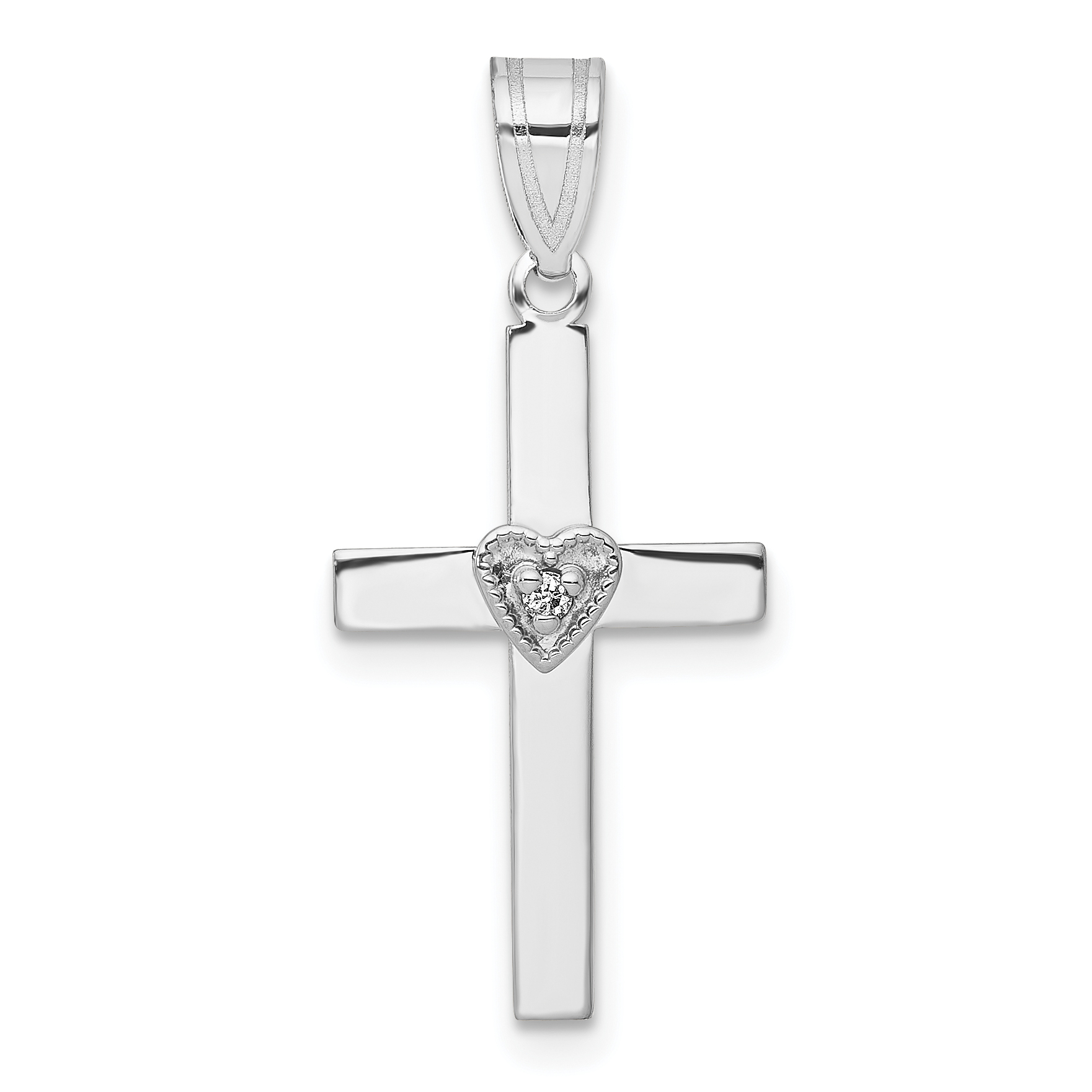 10k White Gold .01ct Diamond Heart Cross Pendant (PM5038-001-1WA)