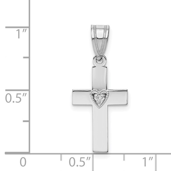 14k White Gold Diamond Heart Cross Pendant