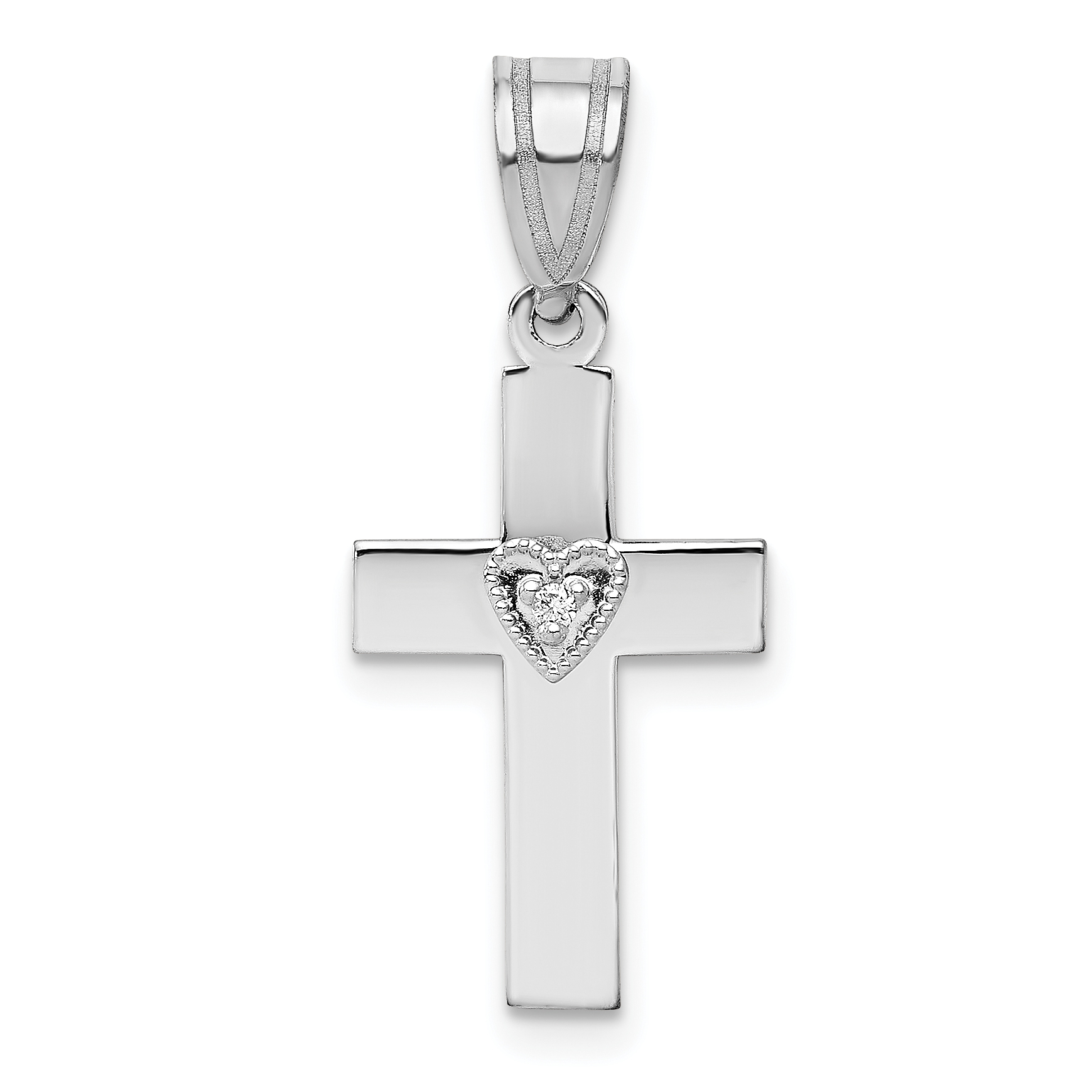 14k White Gold .01ct Diamond Heart Cross Pendant (PM5039-001-WA)