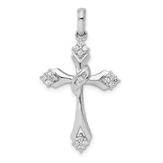14k White Gold 1/5 carat Diamond Cross Pendant