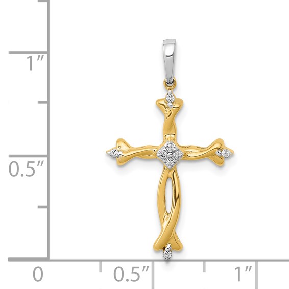 14k Two-Tone 1/20 carat Diamond Cross Pendant