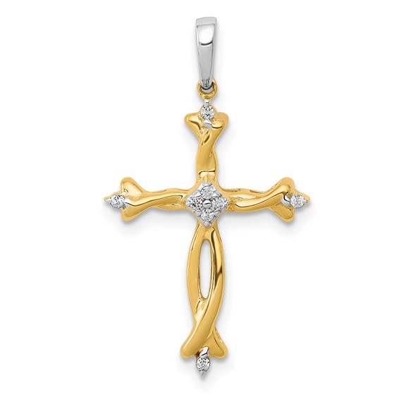 14k Two-Tone 1/20 carat Diamond Cross Pendant