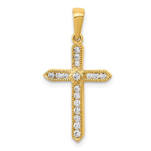 14K Yellow Gold 0.25 Carat Lab Grown Diamond VS SI+ G+ Complete Cross Pendant