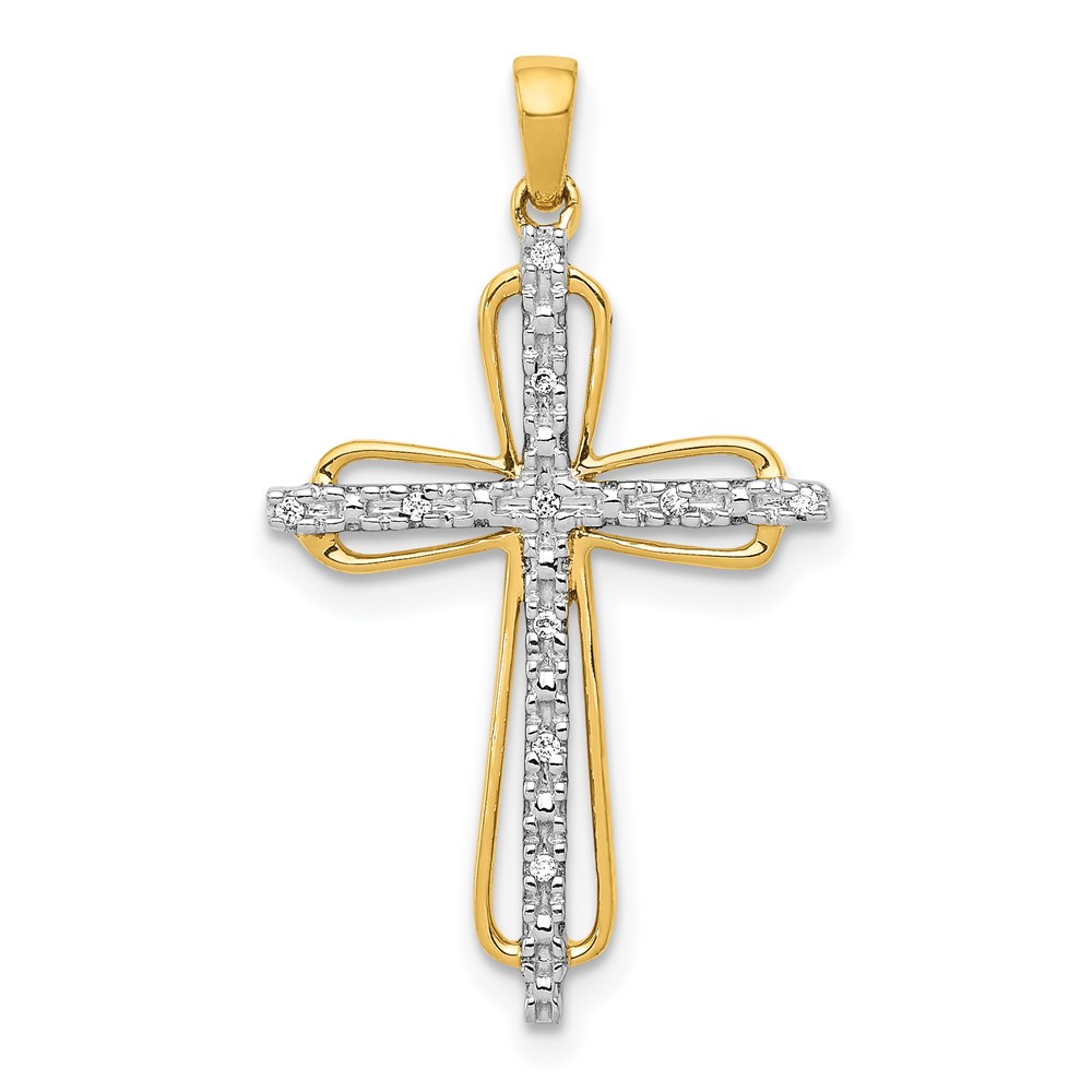 10K & Rhodium .03ct. Diamond Cross Pendant (PM5066-003-1YA)