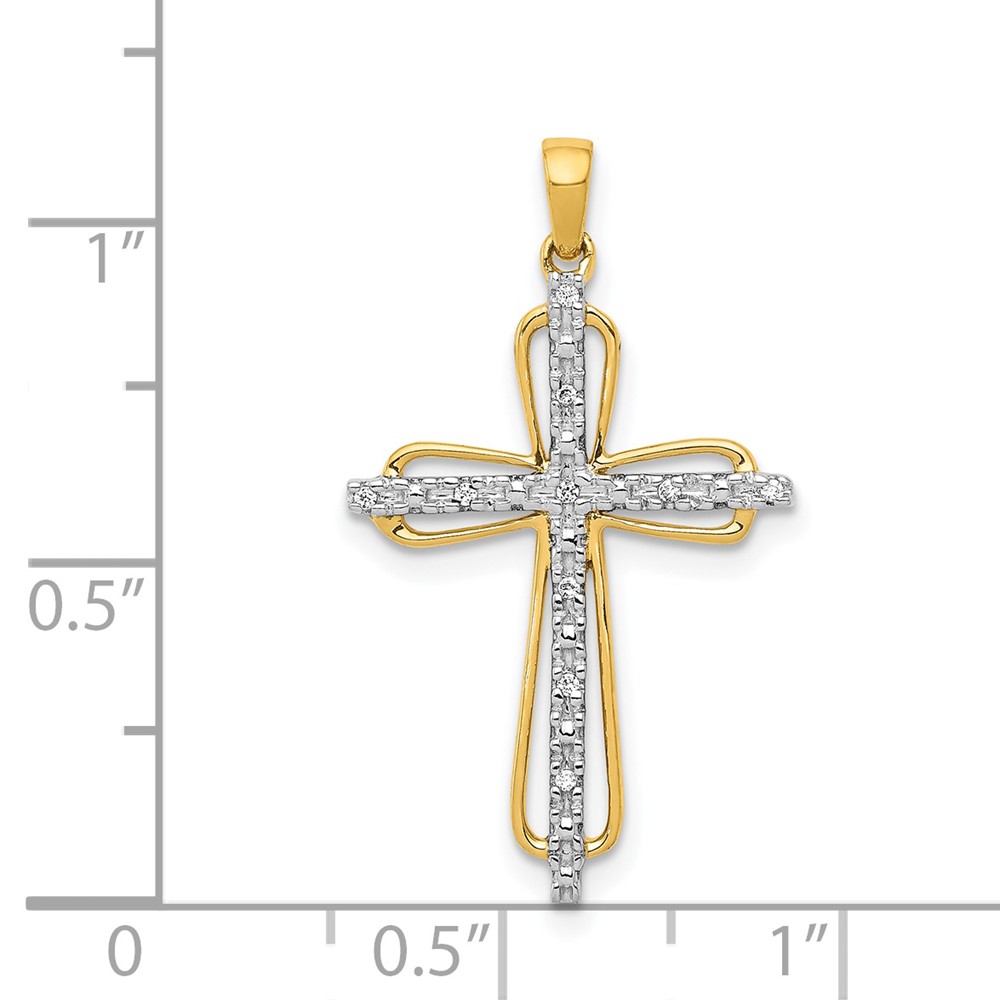 14k & Rhodium .03ct. Diamond Cross Pendant (PM5066-003-YA)
