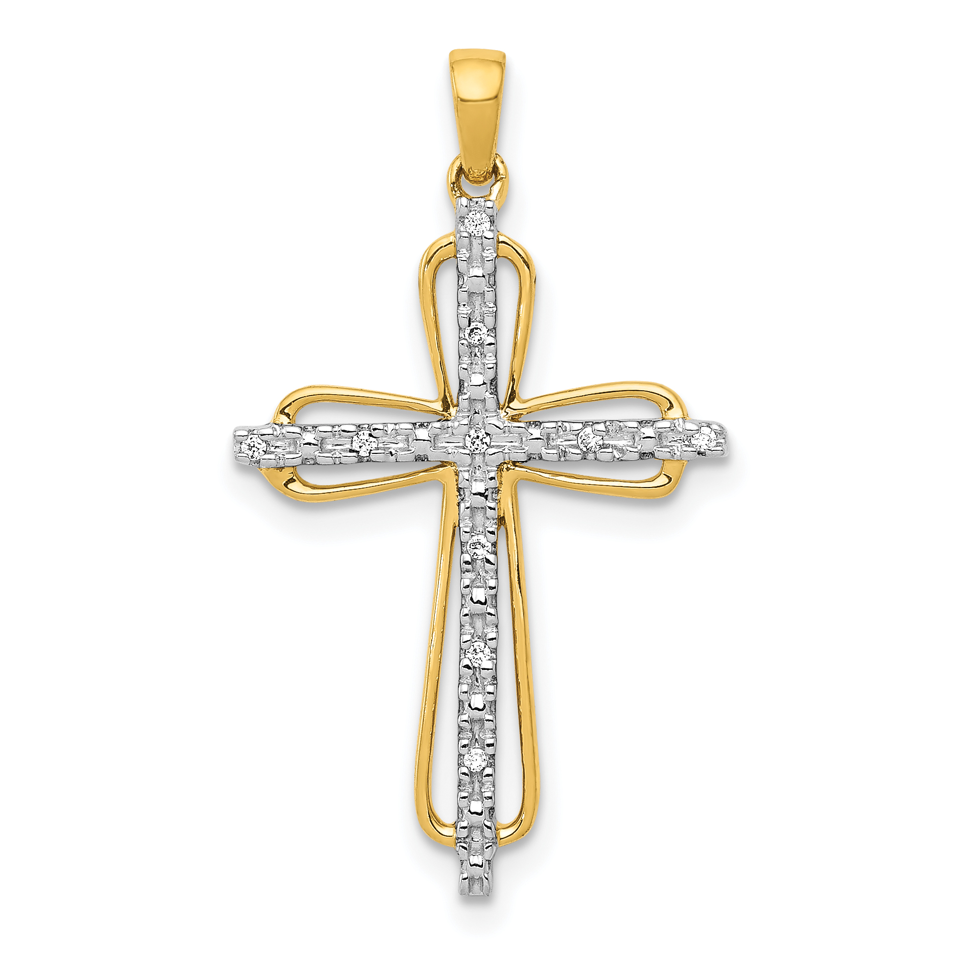 14k & Rhodium .03ct. Diamond Cross Pendant (PM5066-003-YA)