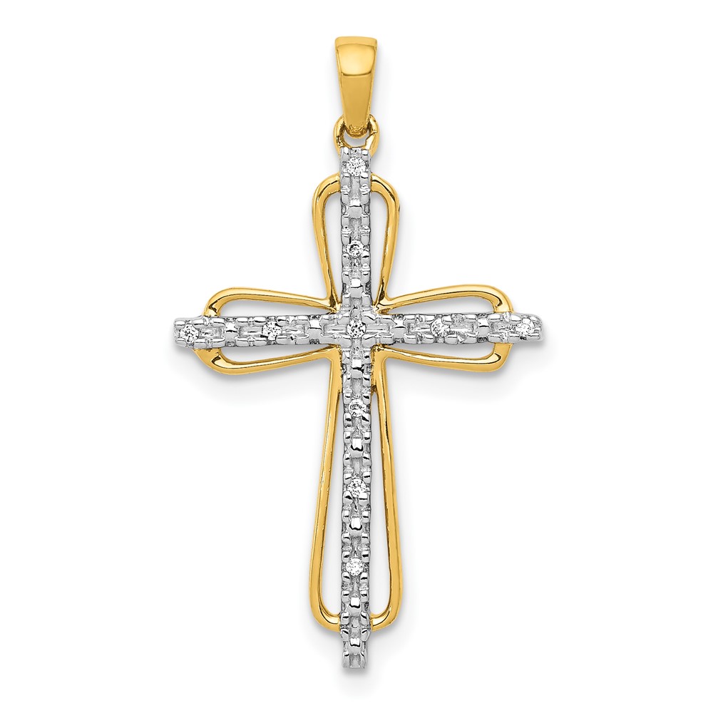 14k & Rhodium .03ct. Diamond Cross Pendant (PM5066-003-YA)