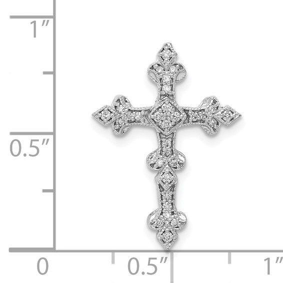 14k White Gold 1/6 carat Diamond Filigree Cross Chain Slide