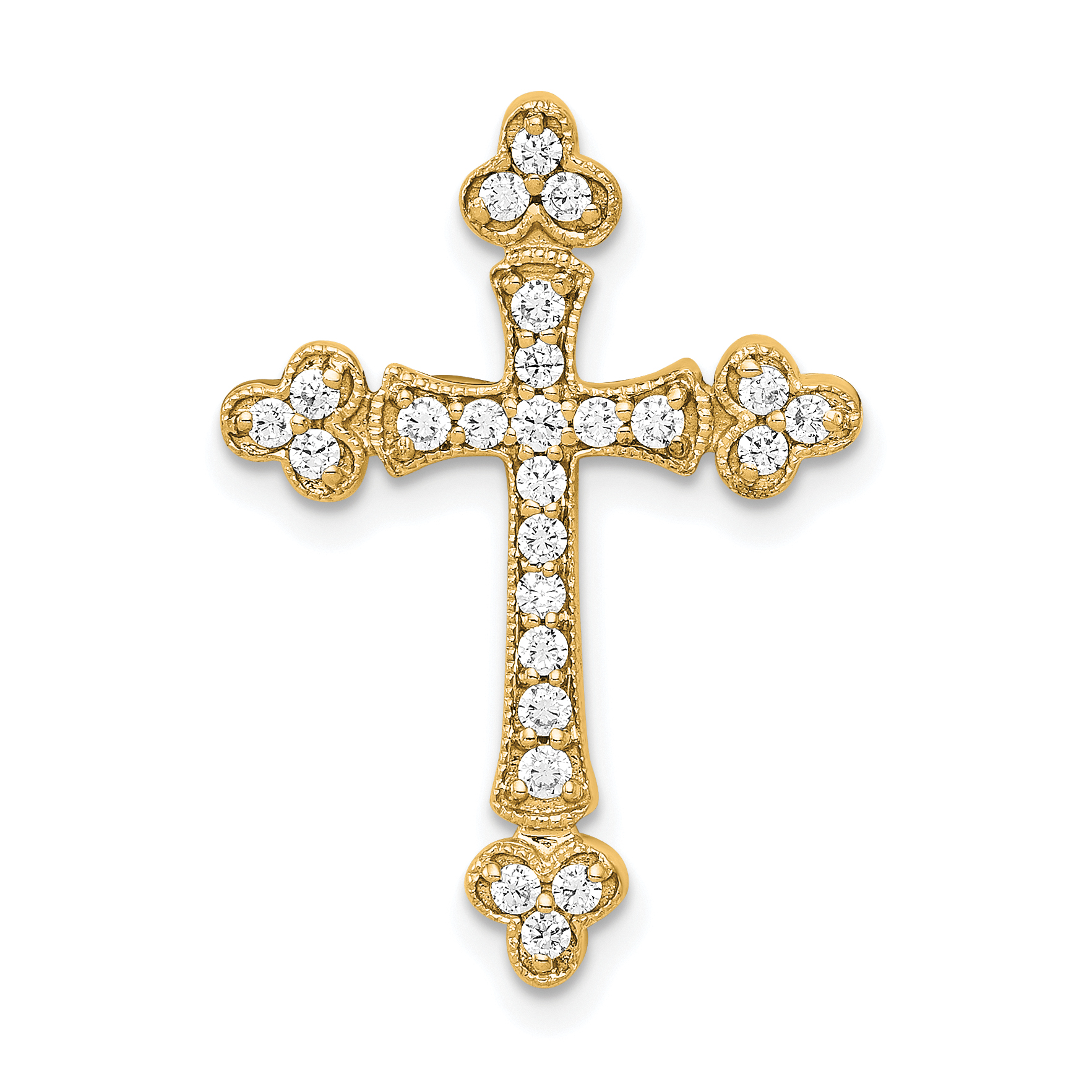 14k 1/4ct. Diamond Budded Cross Chain Slide (PM5070-025-YA)