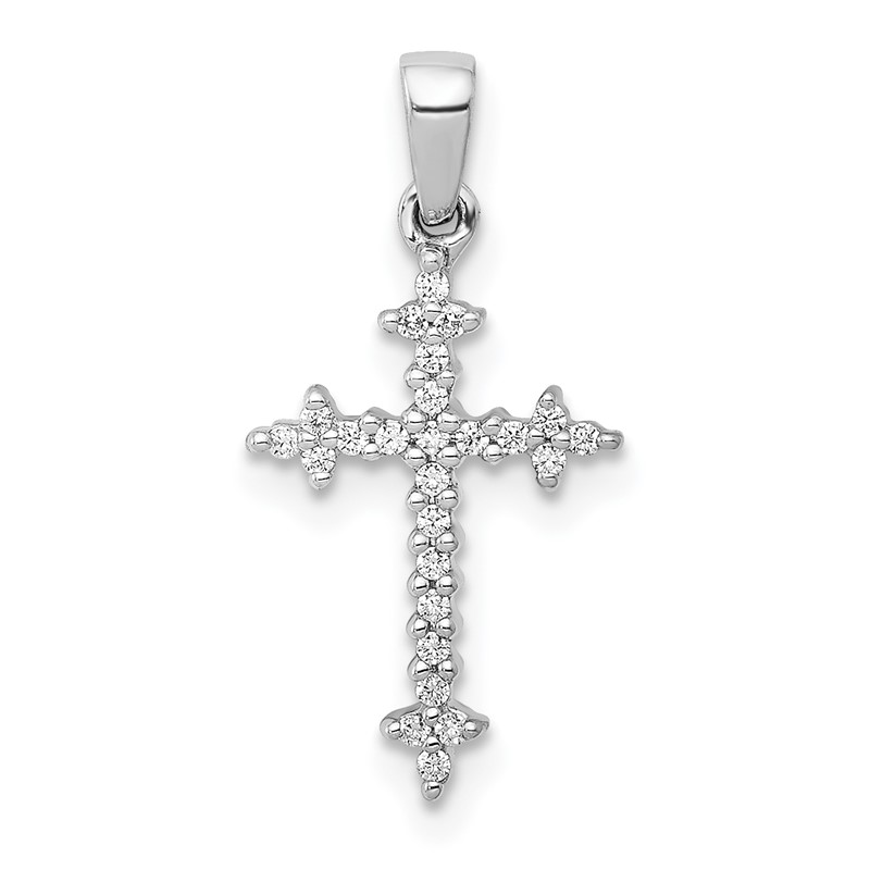 14k White Gold 1/10 carat Lab Grown Diamond VS/SI+ G+ Fleur de Lis Complete Cross Pendant