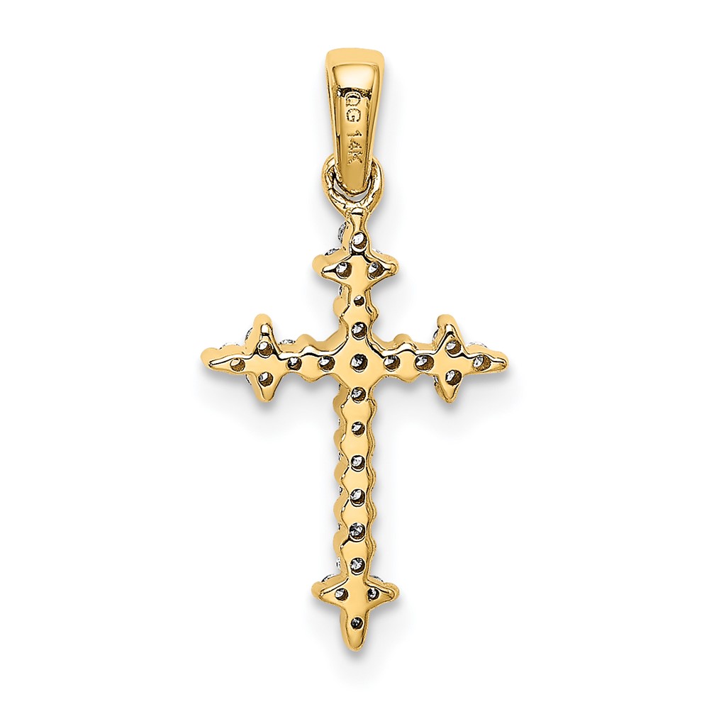 14k and Rhodium 1/10ct. Diamond Fleur de Lis Cross Pendant (PM5075-010-YA)