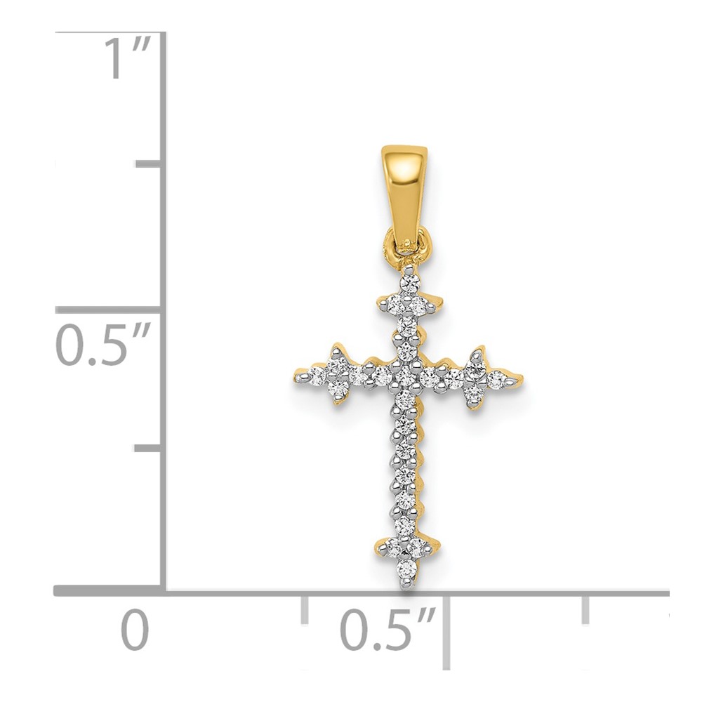 14k and Rhodium 1/10ct. Diamond Fleur de Lis Cross Pendant (PM5075-010-YA)