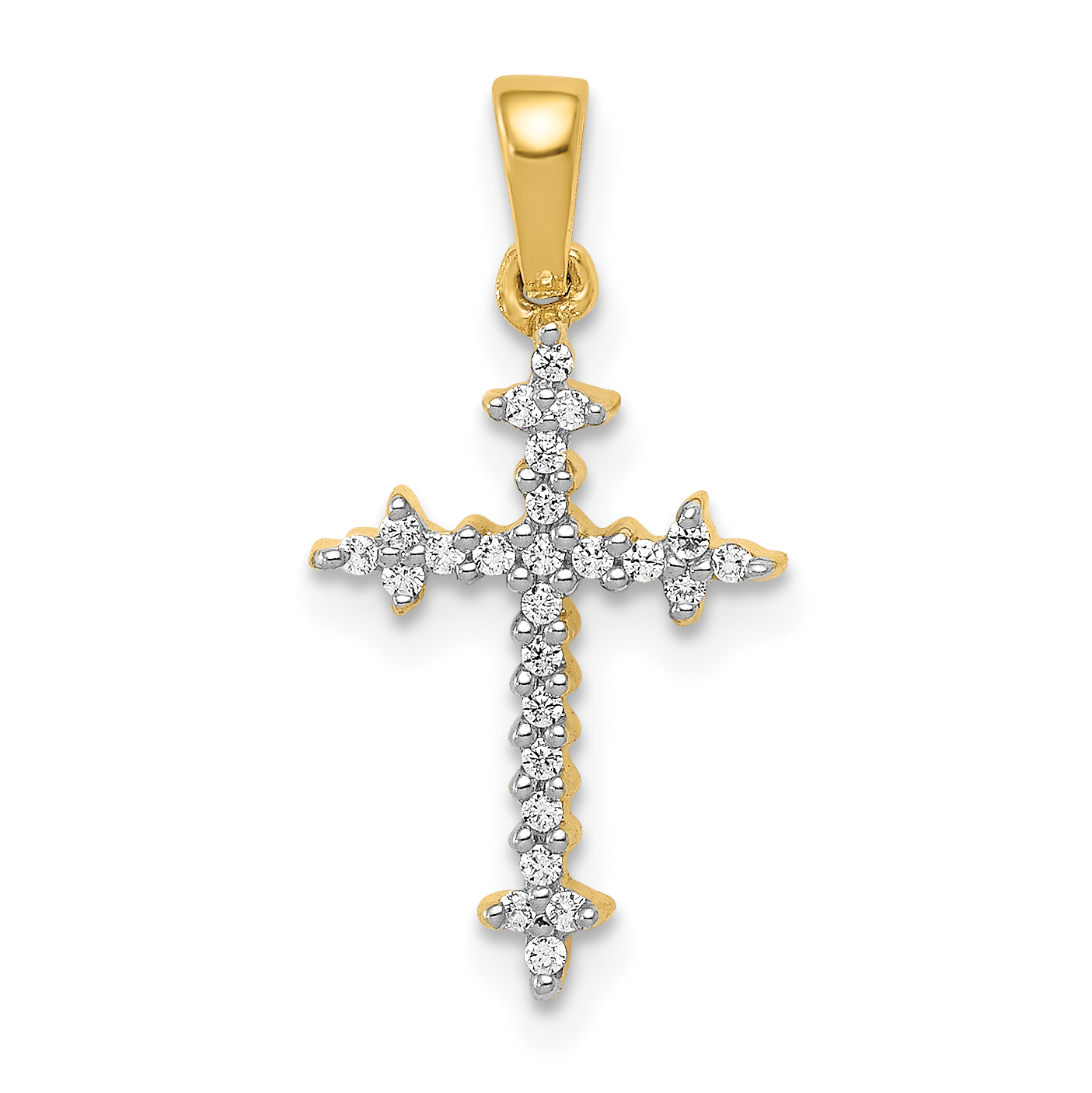 14k and Rhodium 1/10ct. Diamond Fleur de Lis Cross Pendant (PM5075-010-YA)