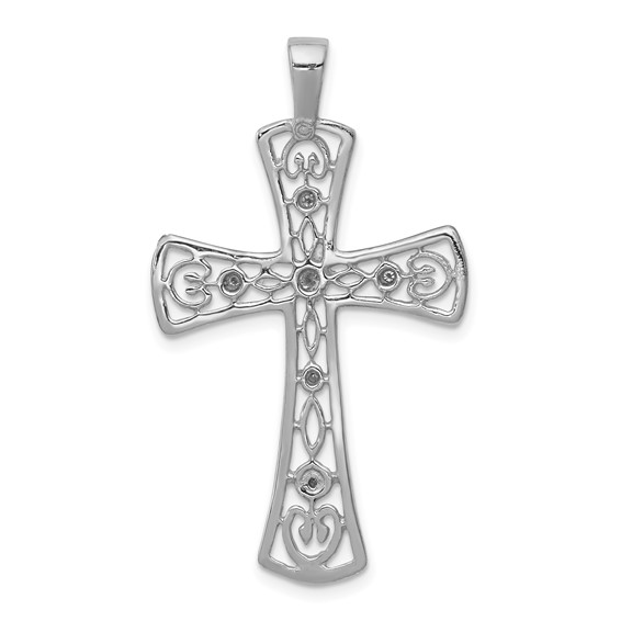 14k White Gold 1/10 carat AA Diamond Cross Pendant