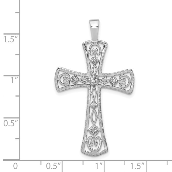 14k White Gold 1/10 carat AA Diamond Cross Pendant