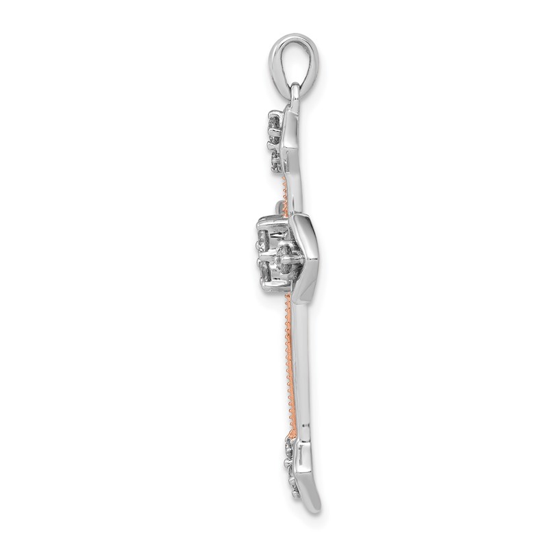 14k Two Tone Rose and White Gold 3/8 carat Lab Grown Diamond VS/SI+ G+ Complete Cross Pendant