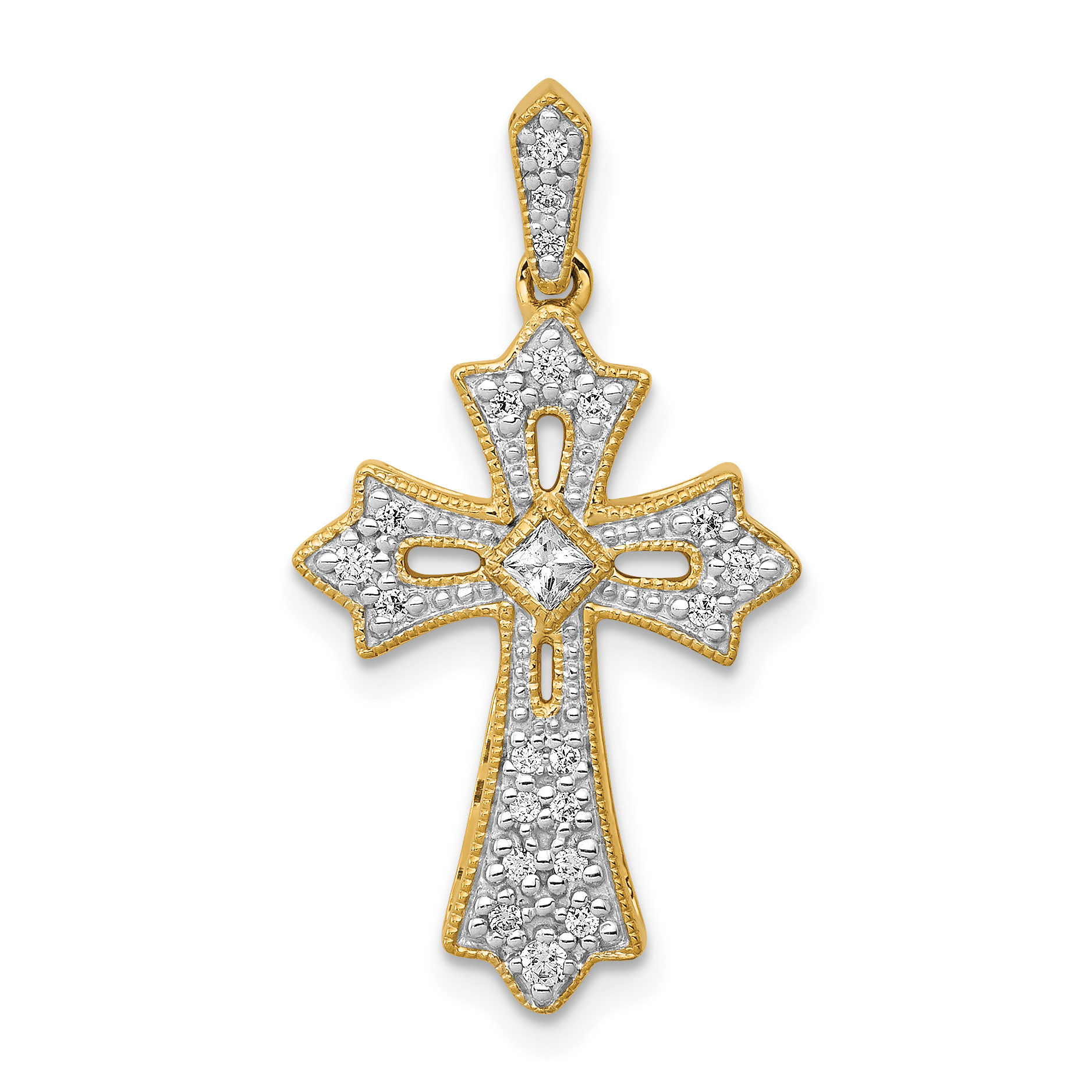 10K  1/6ct. Diamond Fleur de Lis Cross Pendant (PM5088-016-1YA)