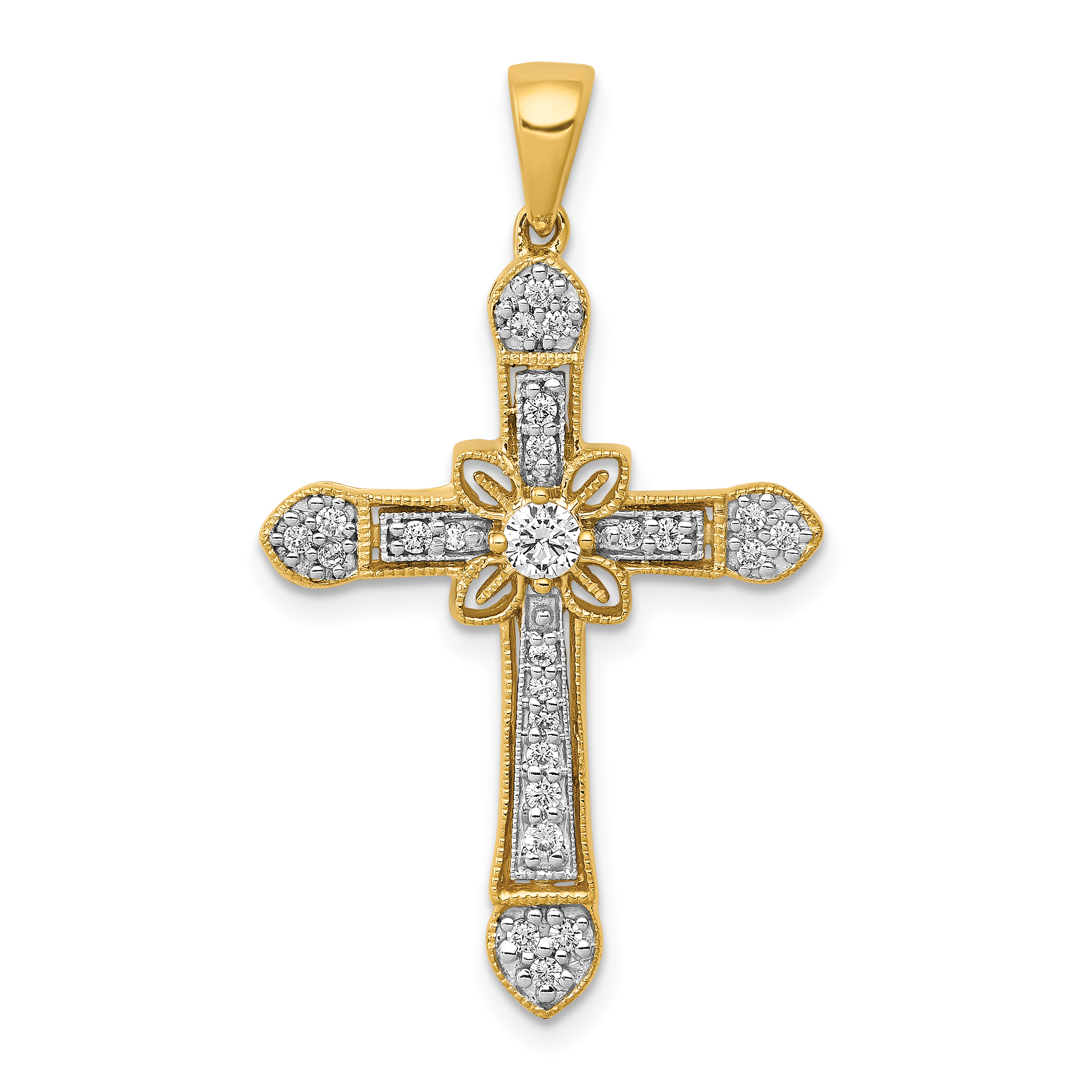 10k 1/3ct. Diamond Filigree Cross Pendant (PM5090-033-1YA)