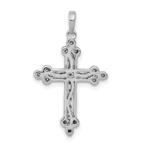 14k White Gold 1/10 carat Diamond Filigree Budded Cross Pendant