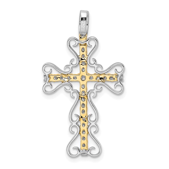 14k Two-tone 5/8 carat Diamond Filigree Cross Pendant