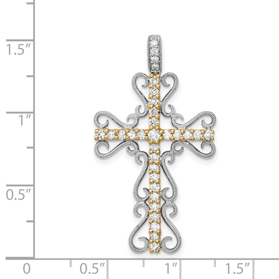14k Two-tone 5/8 carat Diamond Filigree Cross Pendant