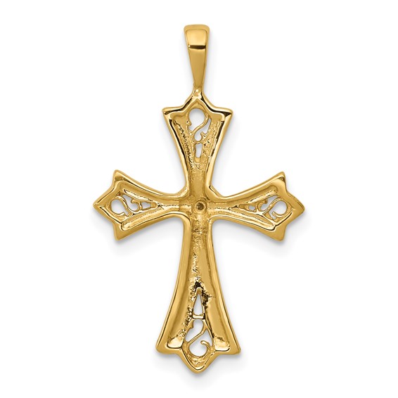 14k AA Diamond Cross with Heart Center Pendant