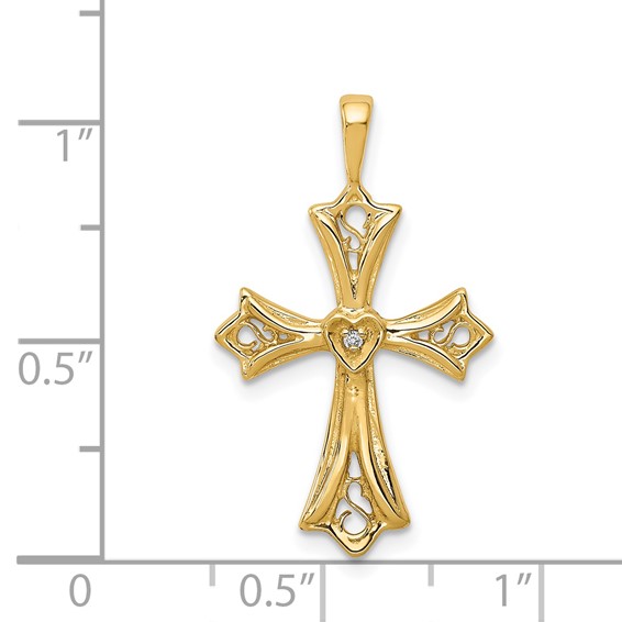 14k AA Diamond Cross with Heart Center Pendant