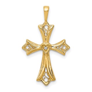 14k AA Diamond Cross with Heart Center Pendant