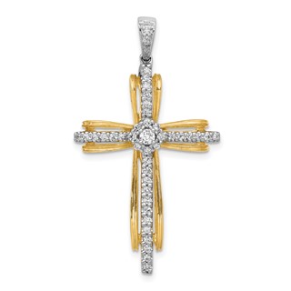 14k Two-tone 1/3 carat Diamond Passion Cross Pendant