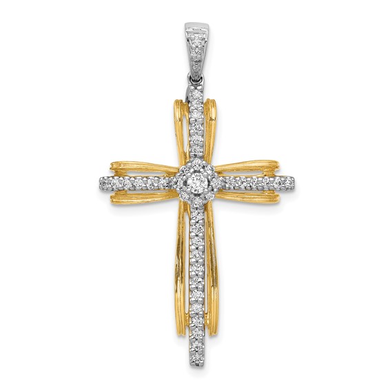 14k Two-tone 1/3 carat Diamond Passion Cross Pendant