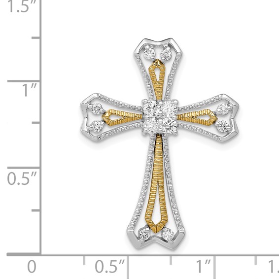 14k Two-Tone 1/3 carat Diamond Cross Chain Slide