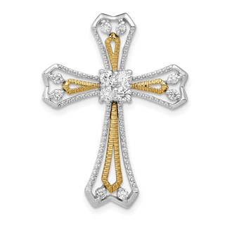 14k Two-Tone 1/3 carat Diamond Cross Chain Slide